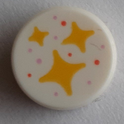Lego Tile Round 1 x 1 with Yellow Stars Print / White