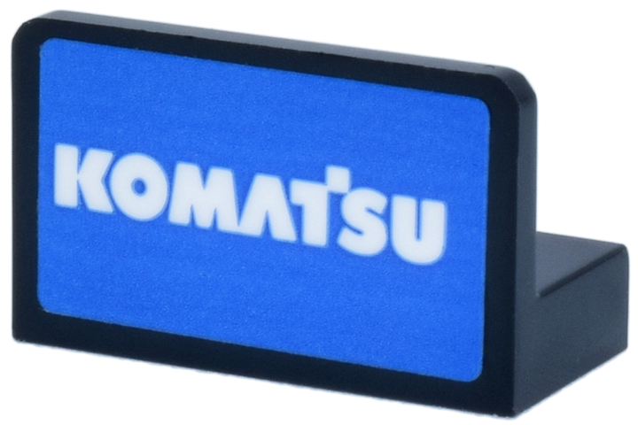 Lego Panel 1 x 2 x 1 with Rounded Corners with White 'KOMAT'SU' on Blue Background Pattern (Sticker) - Set 77249