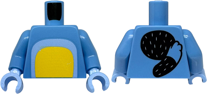 Lego Torso with Yellow and Bright Light Blue Stomach, Black Oval and Tail with Fur Lines on Back Pattern / Medium Blue Arms / Bright Light Blue Hands