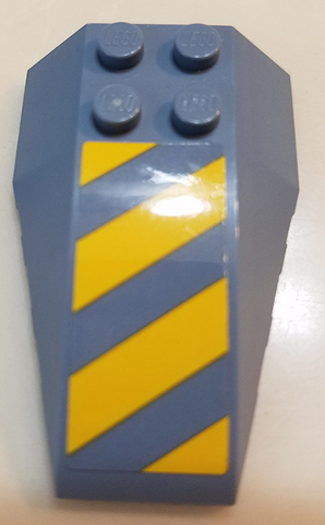 Lego Wedge 6 x 4 Triple Curved with Yellow and Sand Blue Danger Stripes Pattern (Sticker) - Set 70629