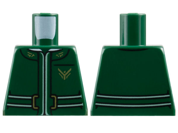 Lego Torso Jacket with Black Seams, White Belt and Gold Buckle and Atreides Hawk Crest Pattern / Dark Green