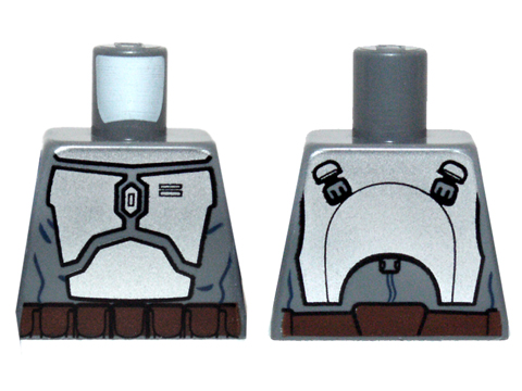 Lego Torso SW Mandalorian Armor Plates Silver, Reddish Brown Belt with Pouches Pattern (Jango Fett) / Dark Bluish Gray