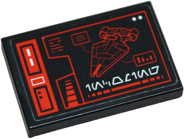 Lego Tile 2 x 3 with Crest with Red SW Imperial Light Cruiser, White Dots and Aurebesh Characters 'INCOMING' on Screen Pattern (Sticker) - Set 75386