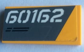 Lego Tile 2 x 4 with '60162' on Dark Bluish Gray Background Pattern Model Left Side (Sticker) - Set 60162 / Bright Light Orange