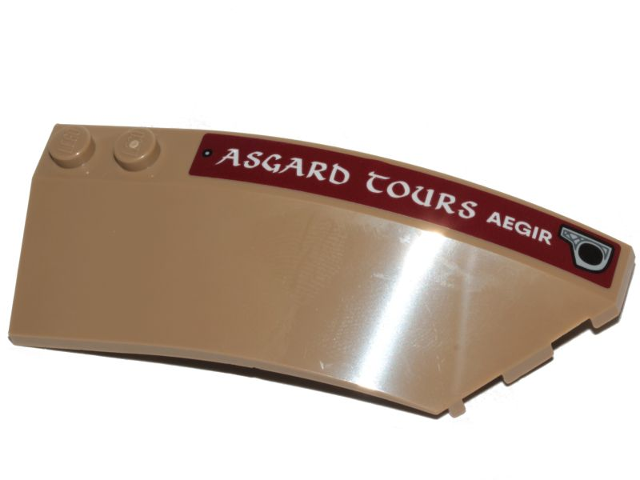 Lego Wedge 8 x 3 x 2 Open Right with White 'AEGIR ASGARD TOURS' on Dark Red Stripe Pattern (Sticker) - Set 76208
