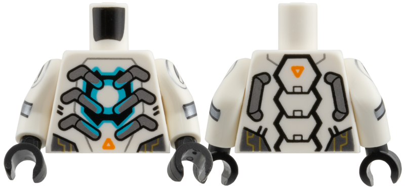Lego Torso Armor, Silver Tubes, Medium Azure Circle, Orange Triangle Pattern / White Arms with Circle and Silver Chevron Pattern / Black Hands