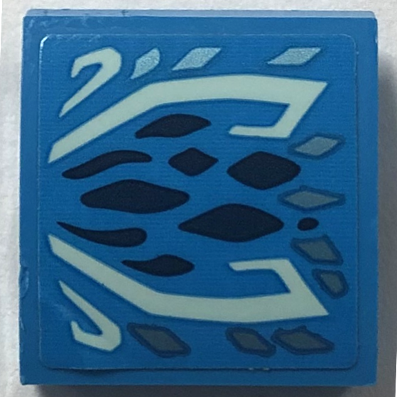 Lego Slope, Curved 2 x 2 x 2/3 with Light Aqua Markings, Dark Blue and Metallic Light Blue Scales Pattern Model Left Side (Sticker) - Set 71754