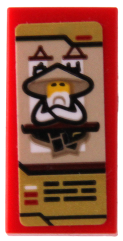 Lego Tile 1 x 2 with Ninjago Trading Card Game Sensei Wu Meditate Pattern (Sticker) - Set 71767 / Red