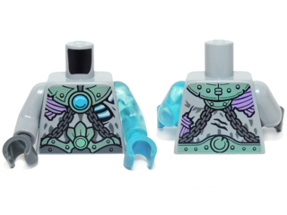 Lego Torso Armor, Chains and Dark Azure Chi Pattern / Trans-Light Blue Arm Left / Light Bluish Gray Arm Right / Dark Azure Hand Left / Dark Bluish Gray Hand Right