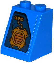 Lego Slope 65 2 x 2 x 2 with Bottom Tube with Crack and Gold Mechanical Coupling Pattern Model Right Side (Sticker) - Set 70754