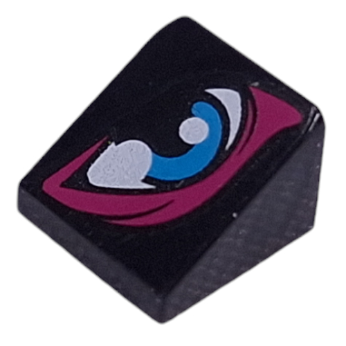 Lego Brick Sloped 30° 1 x 1 x 2/3 with Dark Azure/White Eye, Dark Purple Outline Print