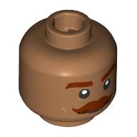 Lego Minifig Head, Thich Dark Red Eyebrows, Mustache