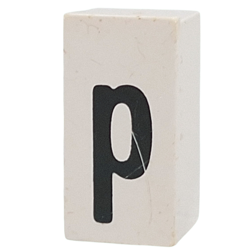 Lego Tile Special 1 x 2 x 5/6 with Stud Hole in End with 'p' Print
