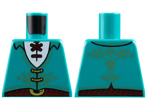 Lego Torso Vest with Gold Filigree and Clasps, White Shirt with Dark Red Laces and Belt with Buckle Pattern / Dark Turquoise