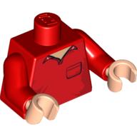 Lego Torso Sweater with Open Collar, Pocket Print, Red Arms, Light Nougat Hands / Red