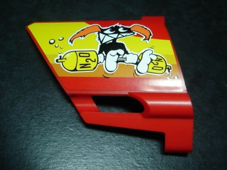 Lego Technic, Panel Fairing #23 Large Short, Small Hole, Side B with Nitro Mascot and N2O Bottles Pattern (Sticker) - Set 8146 / Red