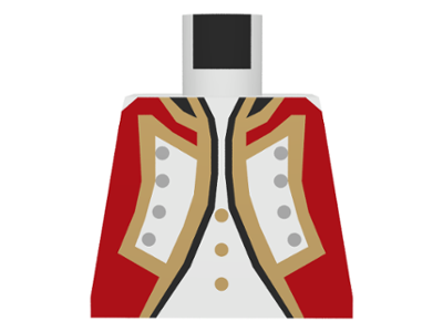 Lego Torso Imperial Governor / Admiral Red Uniform Jacket with Black and Gold Trim and Silver Buttons over Shirt with Buttons Pattern / White