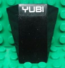 Lego Wedge 4 x 4 Triple Curved No Studs with White 'YUBI' on Black Background Pattern (Sticker) - Set 8492 / Black