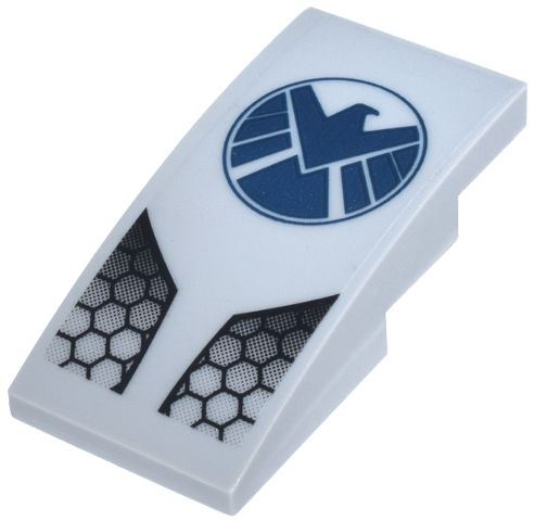 Lego Slope, Curved 4 x 2 with Dark Blue SHIELD Logo and Black Honeycomb Panels Pattern (Sticker) - Set 6869