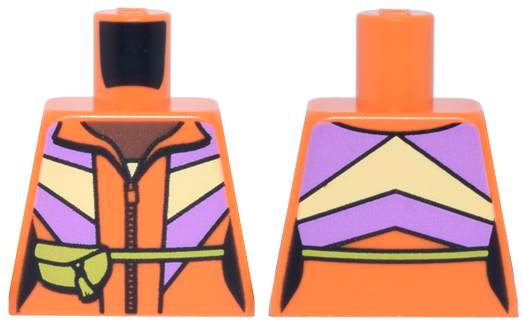 Lego Torso Female Jacket with Zipper, Medium Lavender and Bright Light Yellow Panels, Lime Pouch, Umber Neck Pattern / Orange