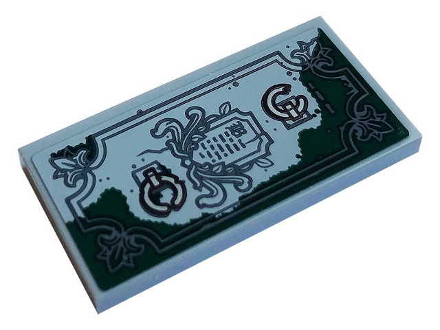 Lego Tile 2 x 4 with Grave, Page and Dark Green Moss Pattern (Sticker) - Set 70420
