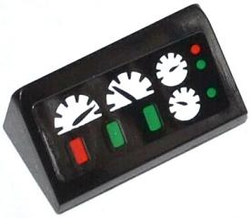 Lego Slope 30 1 x 2 x 2/3 with Green and Red Buttons and 4 Gauges Pattern (Sticker) - Set 42008