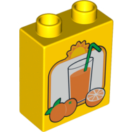 Lego Duplo, Brick 1 x 2 x 2 with Oranges and Glass of Orange Juice with Green Straw Pattern