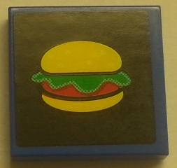 Lego Tile 2 x 2 with Krab Hamburger with Lettuce on Black Background Pattern (Sticker) - Set 4981