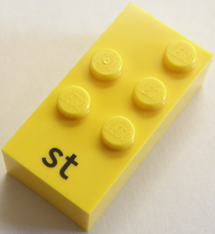 Lego Braille Brick 2 x 4 with 5 Studs ⠾ and 'st' Print