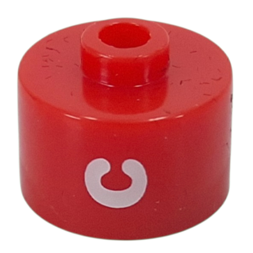 Lego Pen Bead, Round Long, Flat Edge with White 'C' Print / Red