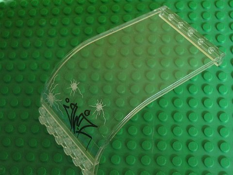 Lego Panel 6 x 6 x 9 Curved Top with Graffiti and Bullet Holes Pattern (Sticker) - Set 5980 / Trans-Clear