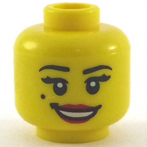 Lego Minifig Head, Open Smile Red Lips and Beauty Mark Print [Hollow Stud]