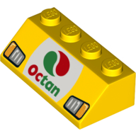 Lego Brick Sloped 45° 2 x 4 with Octan Logo, Headlights Print / Yellow