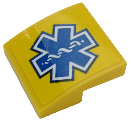 Lego Slope, Curved 2 x 2 x 2/3 with Blue EMT Star of Life on Yellow Background Pattern (Sticker) - Set 60203 / Yellow