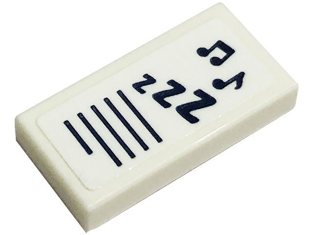 Lego Tile 1 x 2 with Black Music Notes, 'ZZZ' and Lines Pattern (Sticker) - Set 41449