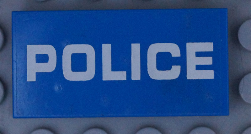 Lego Tile 2 x 4 with White 'POLICE' Pattern on Transparent Background (Sticker) - Set 60174 / Blue