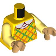 Lego Torso, Orange/Bright Green Argyle Shirt, White Collar print, Bright Light Yellow Arms, Nougat Hands / Yellow