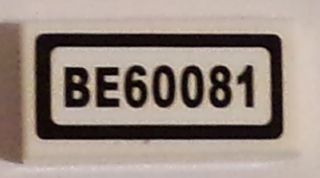 Lego Tile 1 x 2 with 'BE60081' Pattern (Sticker) - Set 60081 / White