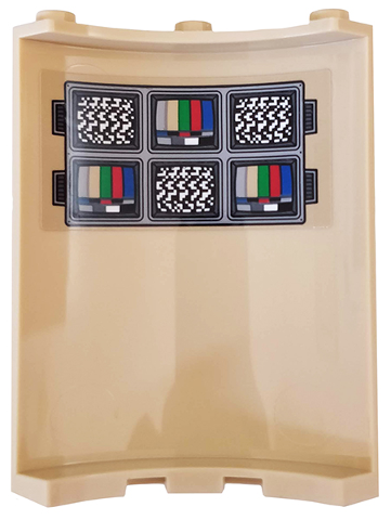 Lego Cylinder Quarter 4 x 4 x 6 with 6 TV Screens with Color Bars Tests and Static Pattern on Inside (Sticker) - Set 76157 / Tan