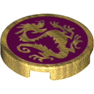 Lego Tile Round 2 x 2 with Pearl Gold Dragon on Magenta Background Print / Pearl Gold
