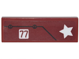 Lego Tile 1 x 3 with White Star and '77', Black Line and 2 Screws Pattern (Sticker) - Set 76077