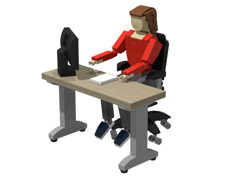 Lego Desk, Swivel Chair and Office Worker