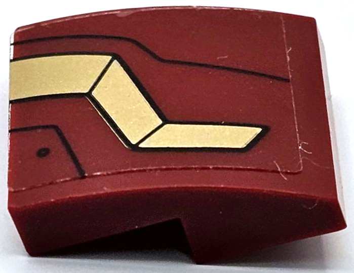 Lego Slope, Curved 2 x 2 x 2/3 with Gold Iron Man Hulkbuster Armor Plates with Black Lines Pattern Side B (Sticker) - Set 76105