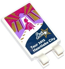 Lego Tile, Modified 2 x 3 with 2 Clips with Female Singer Silhouette on Stage, 'Livi' and 'TOUR 2015 HEARTLAKE CITY' Pattern (Sticker) - Set 41107 / White