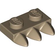 Lego Plate Special 1 x 2 with Three Teeth [Tri-Tooth] / Dark Tan