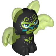 Lego Creature, Shadow Bat Elves, Black Body, Trans-Neon Green Wings and Ears with Dark Turquoise Eyes and Nose, Lime Markings Pattern (Vespe) / Black