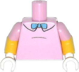 Lego Torso Simpsons Shirt with Black Collar Outline and Dark Azure Bow Tie Pattern / Yellow Arms with Molded Bright Pink Short Sleeves Pattern / White Hands