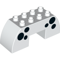 Lego Duplo Brick 2 x 6 x 2 Curved with 2 x 2 Cutout on Bottom with Black Spots Print / White