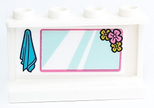 Lego Panel 1 x 4 x 2 with Side Supports - Hollow Studs with Medium Azure Towel and Light Aqua Mirror with Flowers and Dark Pink Border Pattern (Sticker) - Set 41429 / White