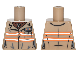 Lego Torso Ghostbusters Jumpsuit Female with 'P.T.' ID Badge and 'P' Necklace Pattern / Dark Tan
